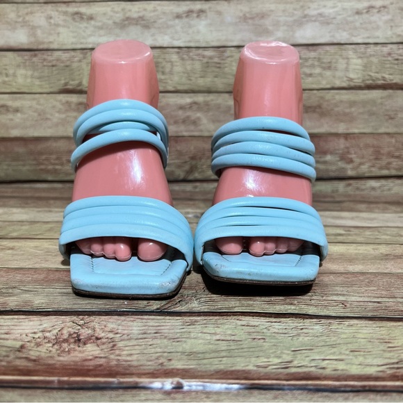 Schutz Blue Leather Square Toe Heels - Picture 5 of 8